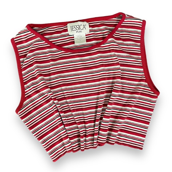 Vintage Tops - Red Vintage Striped Cropped Tank Top
